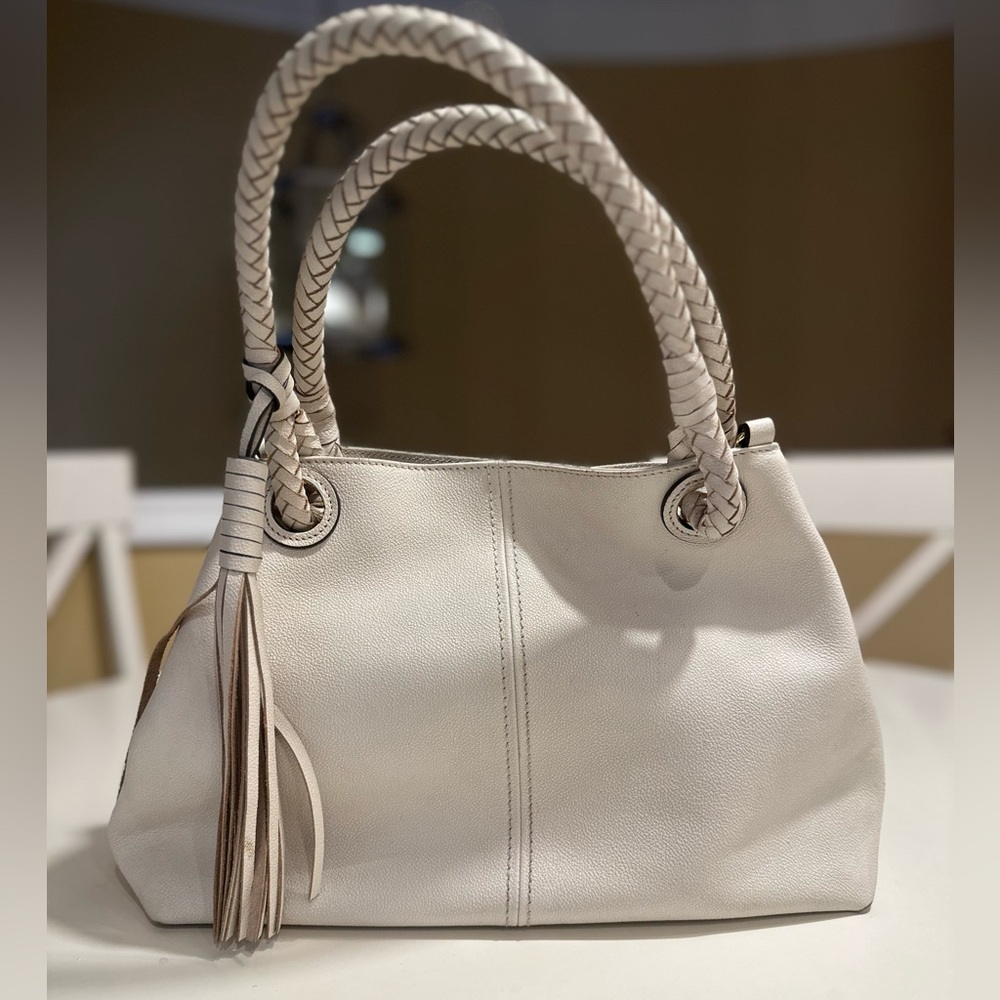 Cole Haan white ivory leather purse w/ Woven straps